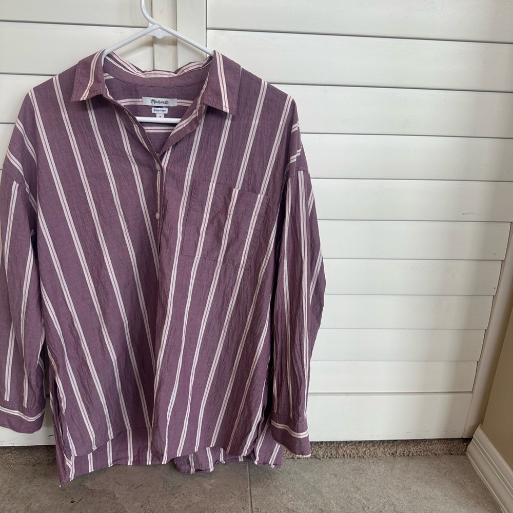 Madewell Oversized medium long sleeve purple white stripe relaxed cool cotton